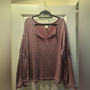 We The Free Purple Waffle Knit Bell Sleeve Top